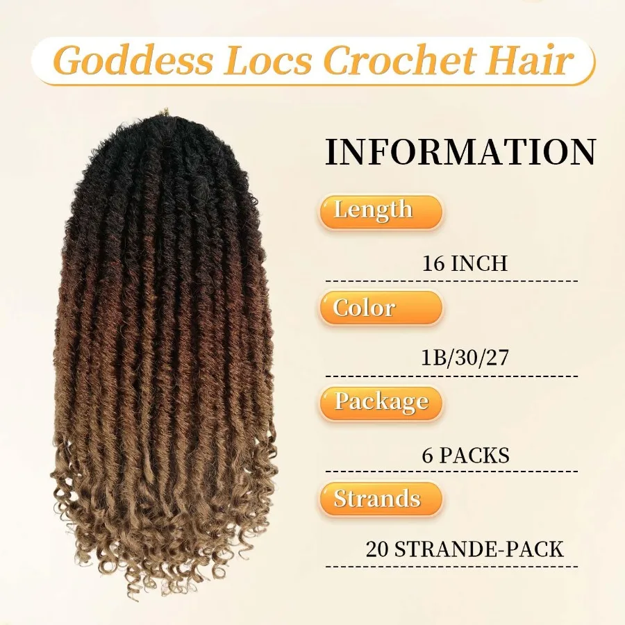 العنوان: Goddess Locs الكروشيه الشعر 6 عبوات 16 بوصة مستقيم فو Locs الكروشيه الضفائر قبل يحلق مجعد لينة الاصطناعية أومبير Braidin