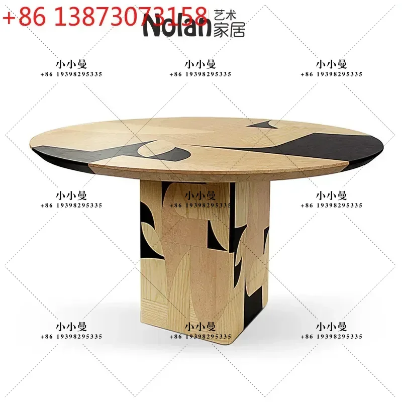 Nordic designer's artistic irregular veneer solid wood French vintage dining table