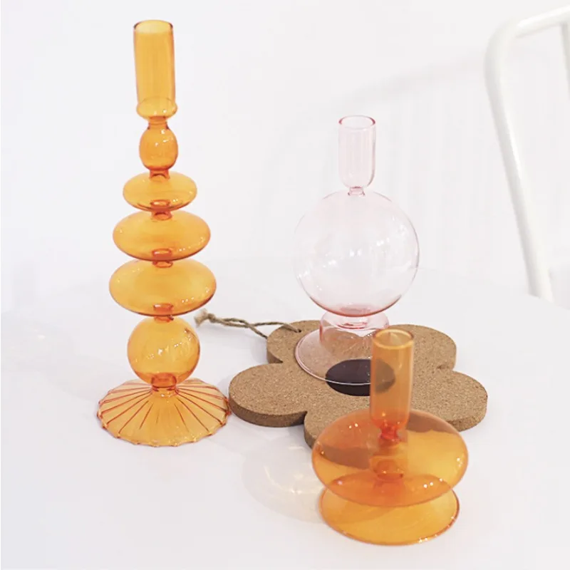 

Borosilicate hand-blown colored candlestick candlestick living room desktop decorative glass candlestick
