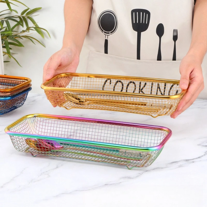 Stainless Steel Chopstick Basket Household Drain Chopstick Basket Flat Tableware Storage Box