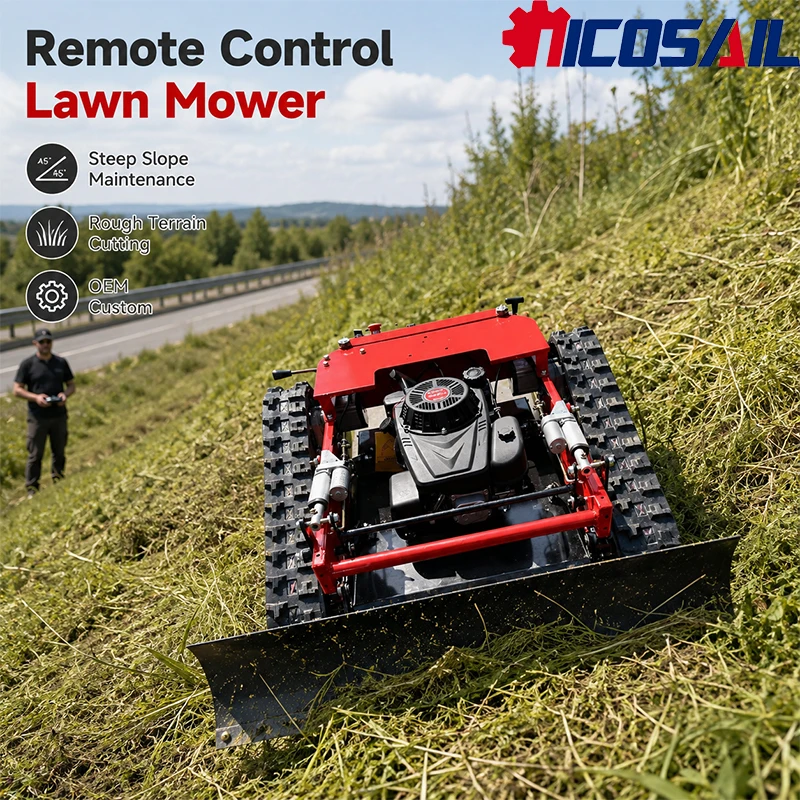 OEM Custom Remote Control Lawn Mower for Steep Slope Maintenance and Rough Terrain Cutting