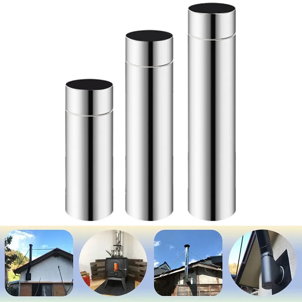 2.3in Thicken Stainless Steel Stove Pipe 20/30/40cm Straight Chimney Flue Liner Replacement For Flue Heating Equipment Accessory