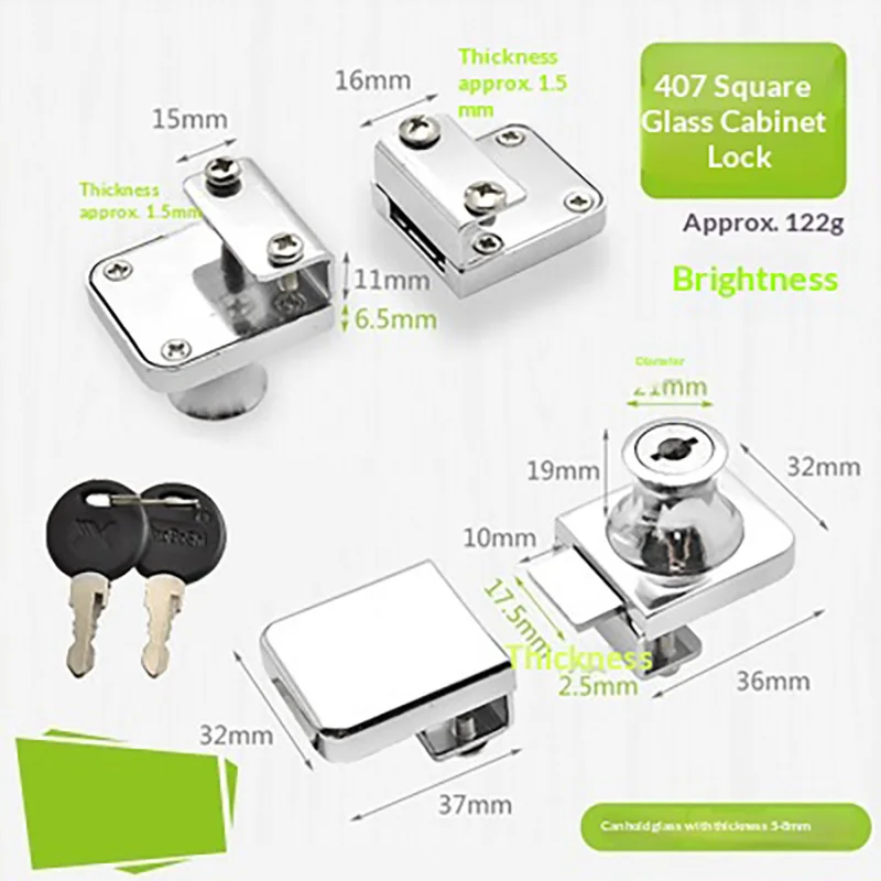 In-stock Fast Delivery Glass Cabinet Door Lock Zinc Alloy Display Cabinet Dedicated Lock Catch Mall Counter Hole-free Glass Door