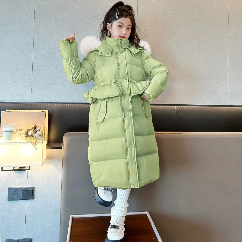 

2024 New Winter Girls Fur Hooded Jacket Plush Thickened Parka Kids Warm Coat Outerwear Teenage Outfit Outerwear Teenage Outfit