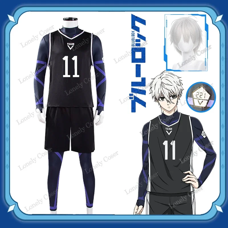 Anime Blue Lock Seishiro Nagi Cosplay Costume Wig #11 Team V Uniform Jumpsuit Vest Shorts Football Club Sportswear Jersey Men MS