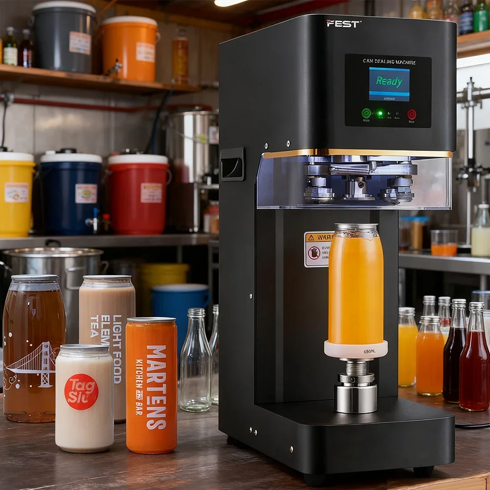 Portable automatic can sealing machine, replaceable base, suitable for bubble tea, coffee, juice cans, one-button simple sealing