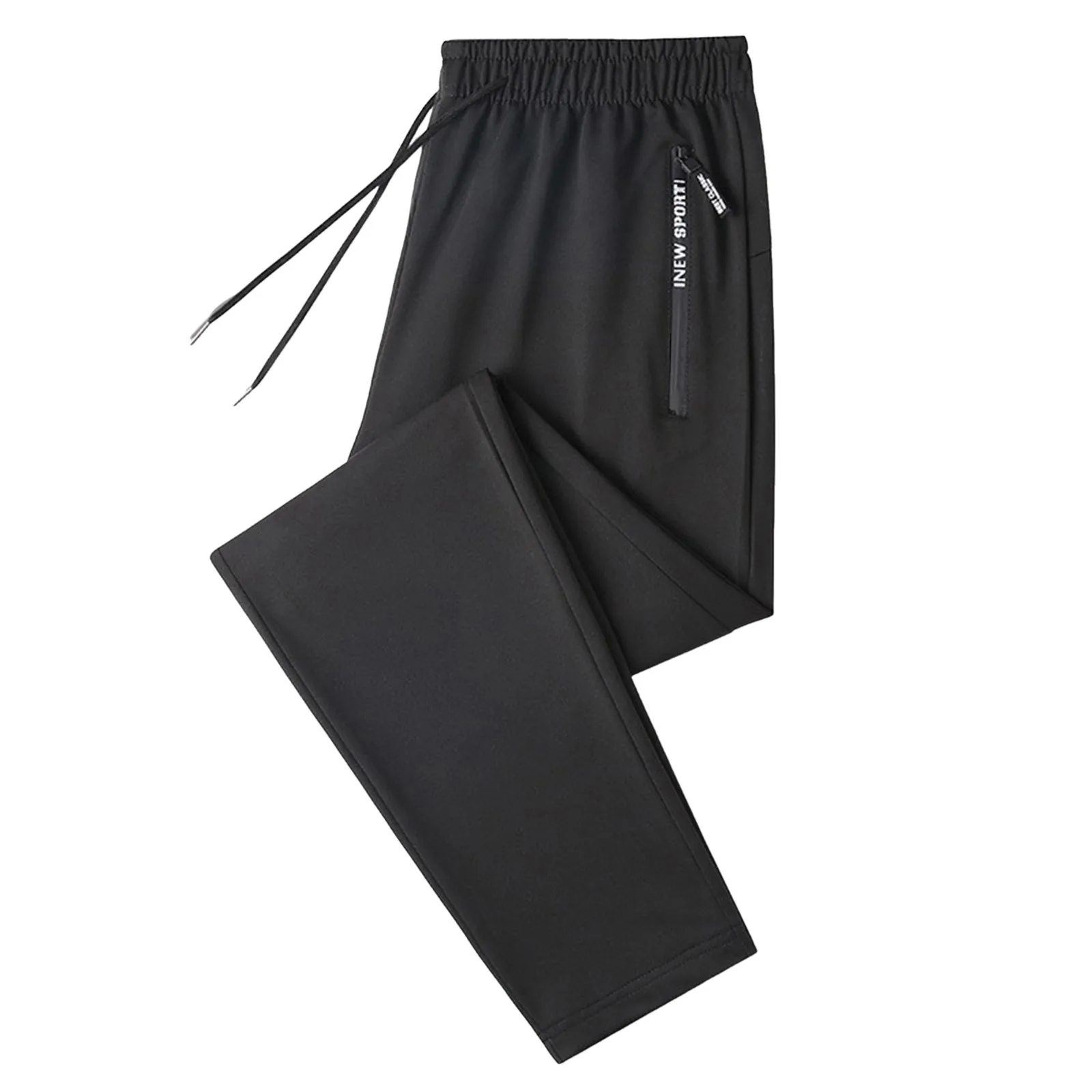 

Black Sweatpants 2024 Spring Autumn Sport Casual Long Pants Elastic HIgh Waist Drawstring Trousers With Zipper Pockets Plus Size