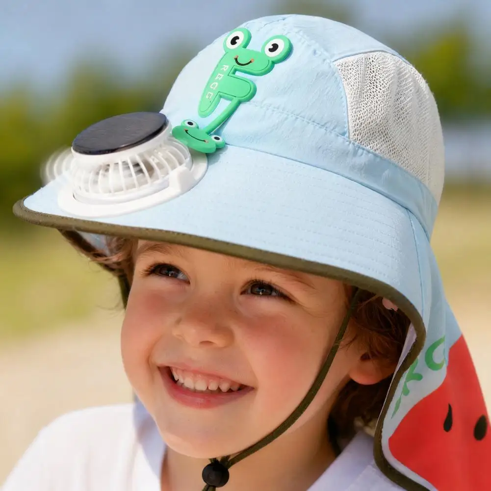 Uv Protection Hat for Kids Kids Sun Cap with Built-in Solar Fan Wide Brim Sun Protection Hat Breathable Mesh Summer Hat