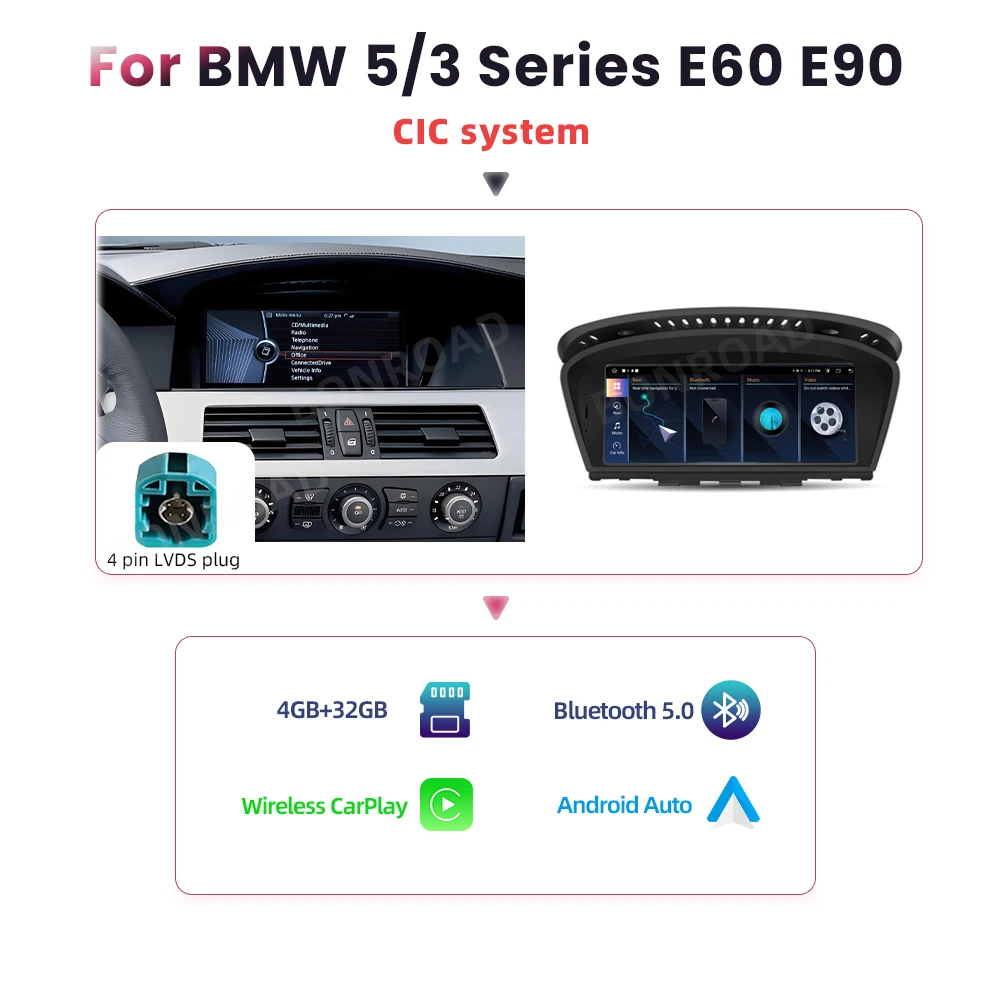 BONROAD Draadloze Carplay Touchscreen Voor BMW 3 5-serie E60 E61 E62 E63 E90 E91 E92 Autoradio Multimedia Speler Stereo GPS