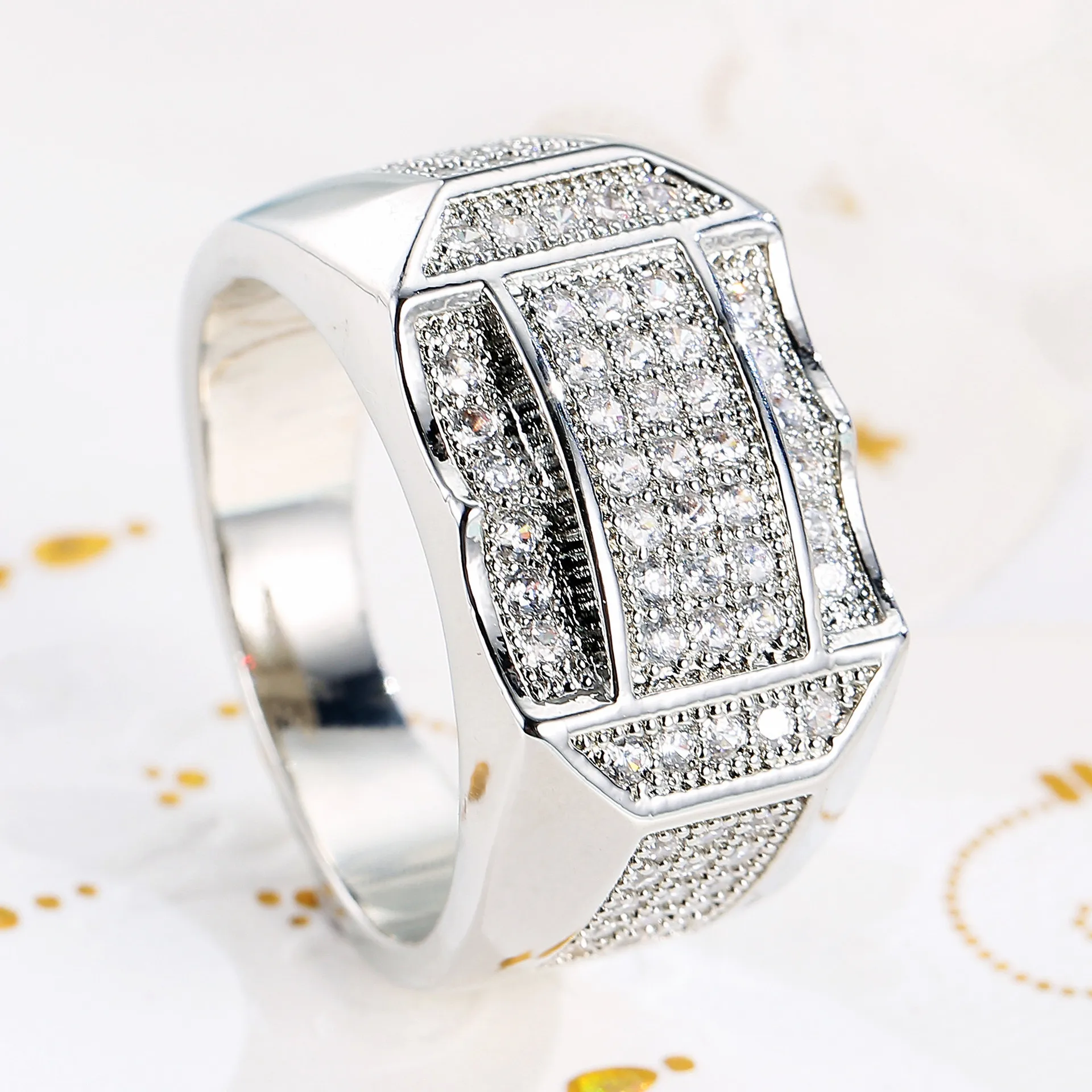 Generous And Simple Temperament 925 Sterling Silver Fashion Diamond Encrusted Men S Ring For Daily Wear And Special Occasions