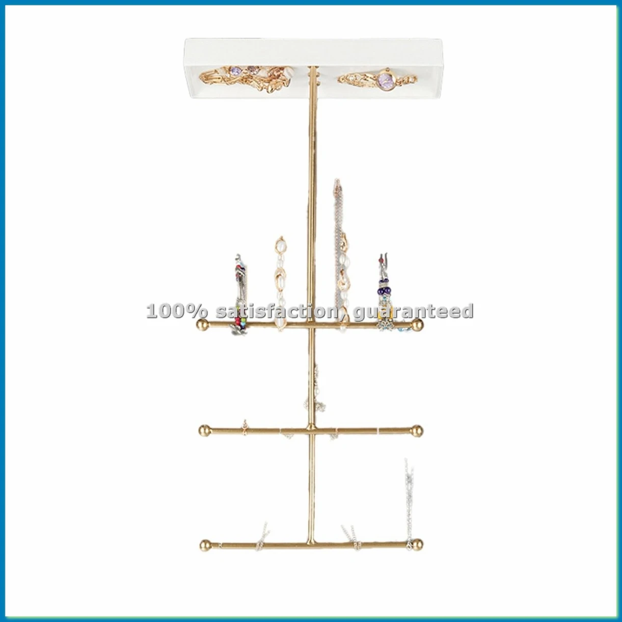 Gold T-Shaped Jewelry Removable 3-Tier Bracelet Storage Rack Earrings Necklaces Rings Jewelry Stand-ABLL