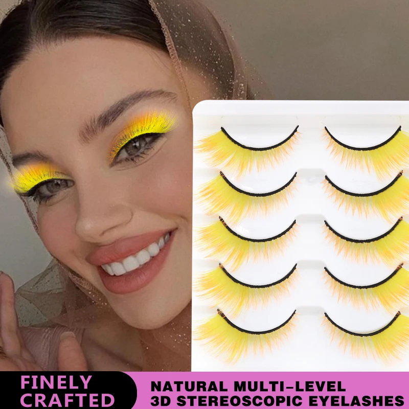 5 Pairs Gradient Cat/Fox Eye Lashes Stage Show Colour Cos Oblique Flight False Eyelashes Eye Tail Elongation 3D Mink Eyelashes