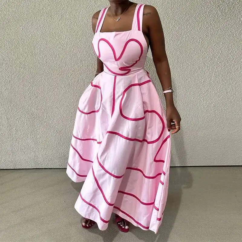 

Clothing Women's 2025 Summer New Style Temperament Square Neck Sleeveless High Waist Slimming Mid Length Camisole Dress Women