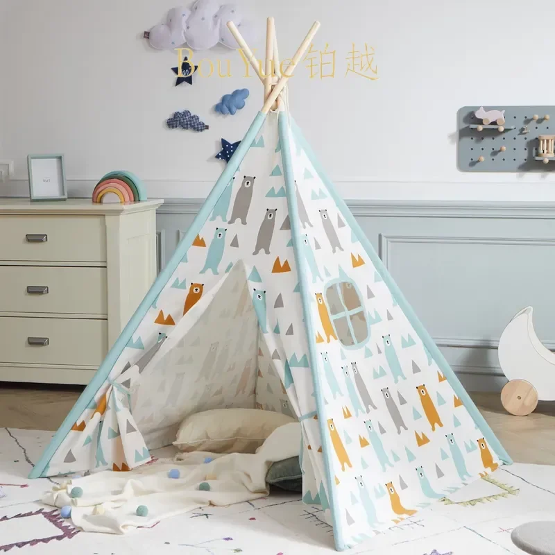 Kids Indoor Teepee Tent Children Reading Corner Playhouse Baby Game House Indian Triangle Canvas Tipi for Boys Girls Room