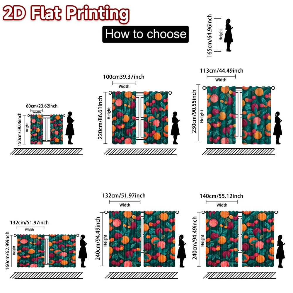 2D flat printing 2pcs Christmas Curtains Colorful Fruit and Leaves Durable polyester fiber Family Party Decoration Perfect for