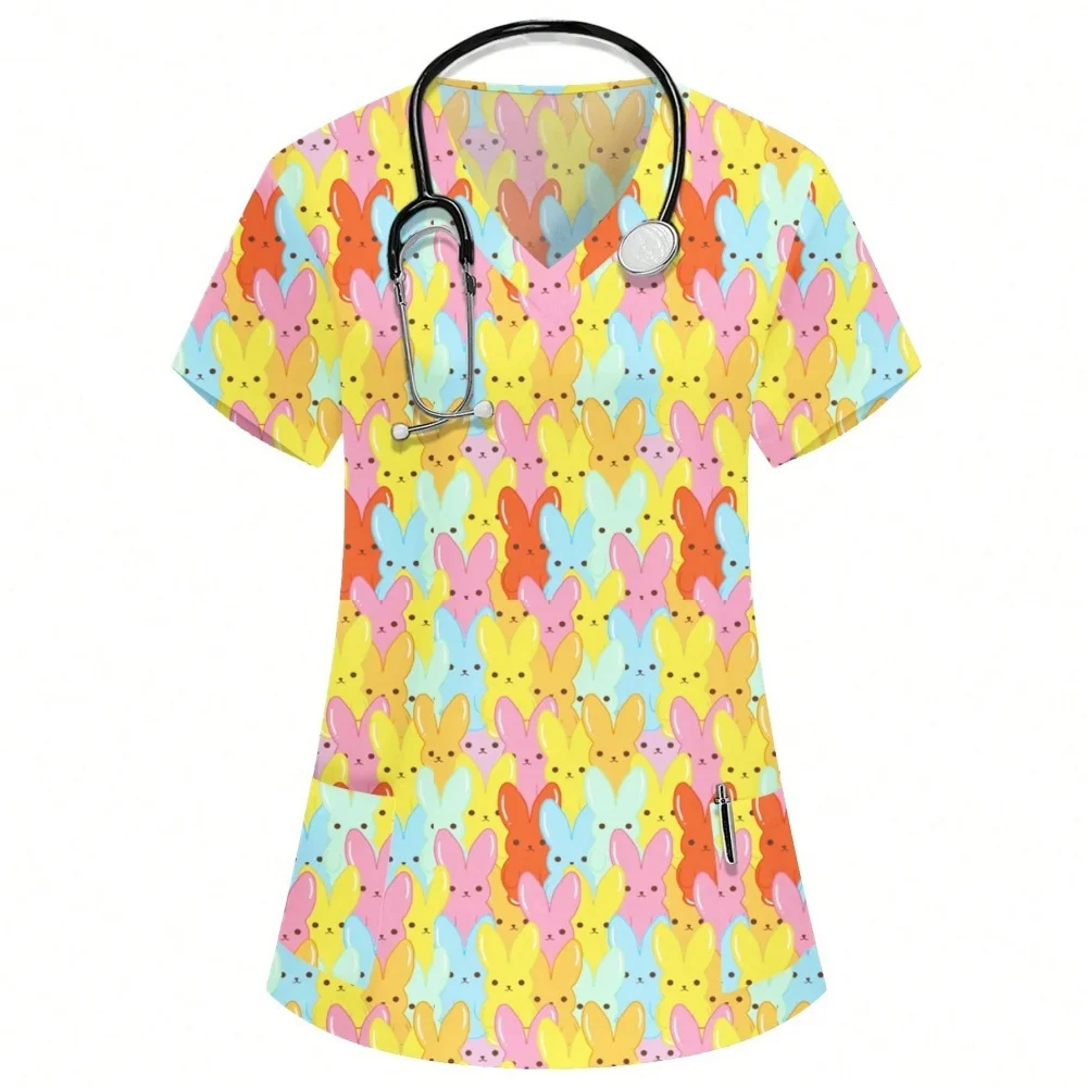 Униформа медсестры с принтом кота, топы-скрабы, зоомагазин, медицинская униформа, рубашка с v-образным вырезом для медсестры, аксессуары для кормления, скрабы для врачей, одежда 2025