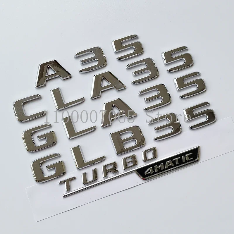 2017 Chrome Letters A35 CLA35 GLA35 GLB35 Turbo 4matic Emblem for Car Fender Trunk W177 W117 X156 X247 Sticker