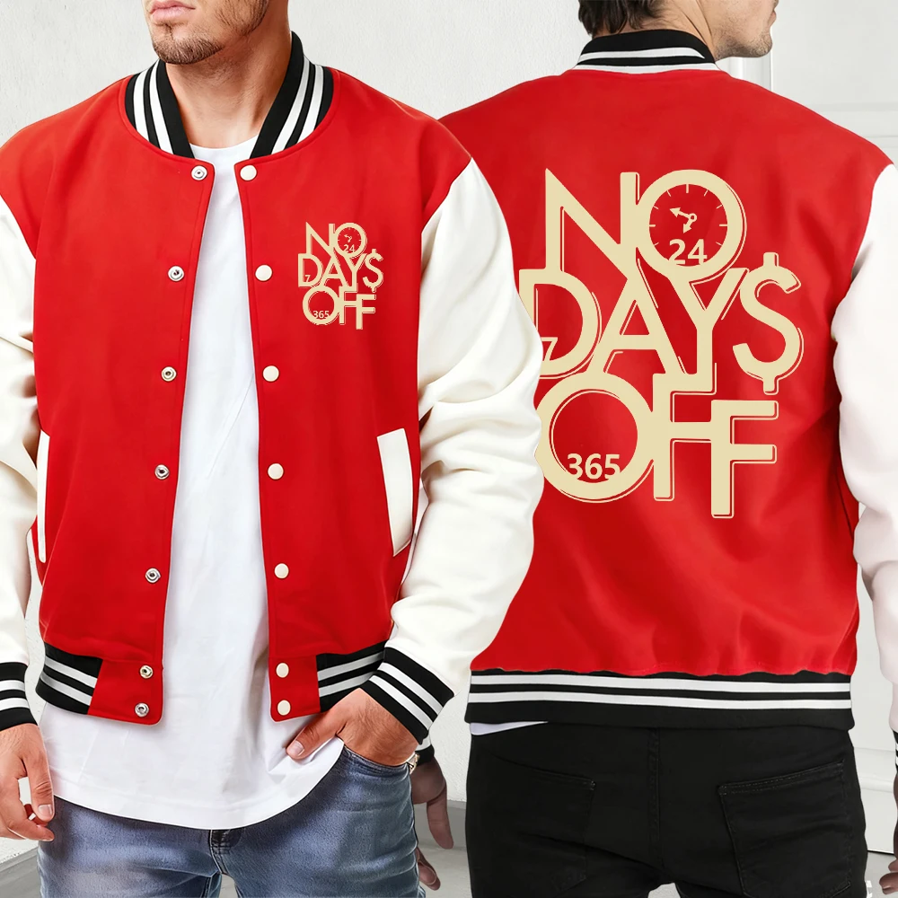 

No Days Off Print Осенняя базовая бейсбольная майка Мужская спортивная куртка в стиле ретро Осенняя негабаритная куртка Veste Street Button Мужская одежда Повседневный топ