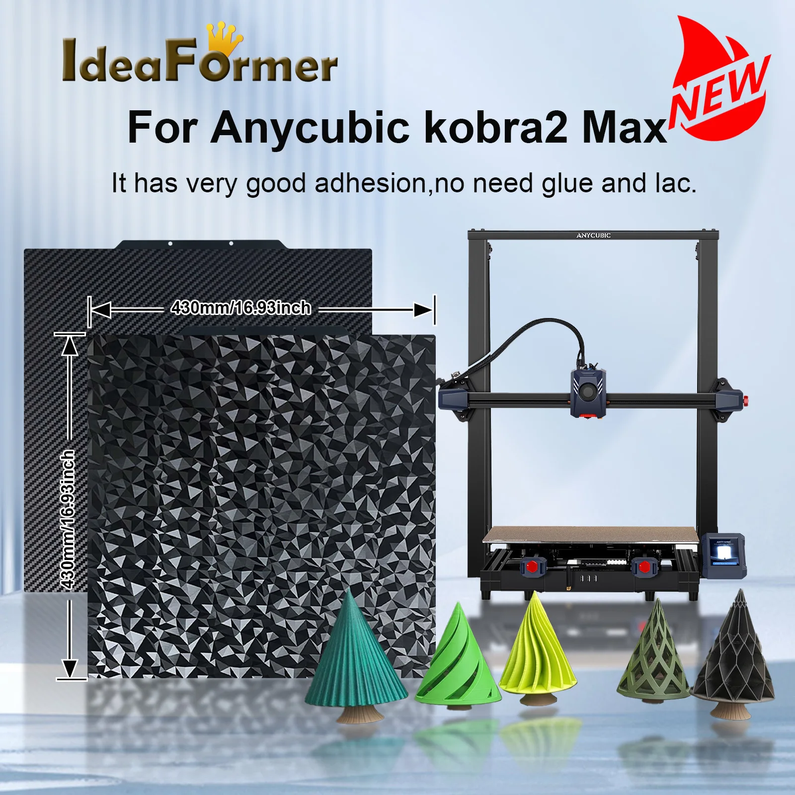 Imagem -04 - Anycubic-kobra Max Placa de Construção Suave 430x430 Heatbed Peo Folha Pet Nenhuma Folha de Aço Mola Magnética Double Side