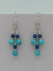 Arizona turquoise and lapis lazuli earrings, lapis lazuli and turquoise pendant earrings, handmade gemstone jewelry