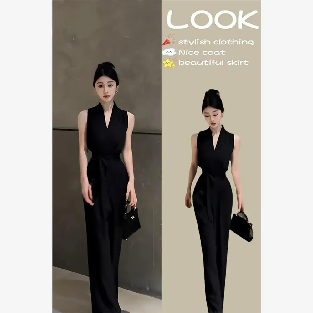 

Новый летний женский брючный костюм Ele Bla-Piece 2024: модный, для офиса, с высокой талией, из хлопка