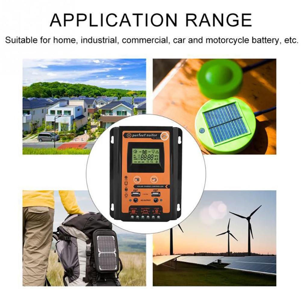 MPPT PWM Solar Controller 70A 50A 30A LCD Display Solar PV Charge Controller 12V 24V Battery Intelligent Regulator Dual USB