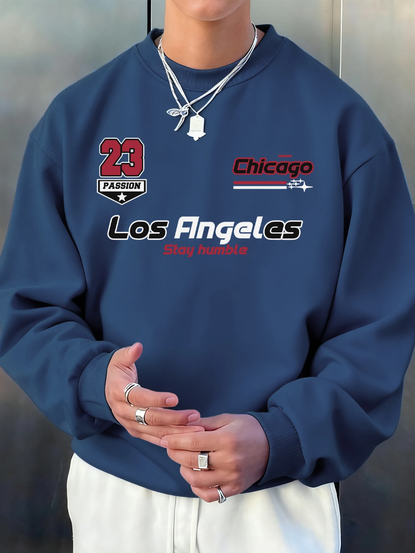 لوس أنجلوس شيكاغو البقاء متواضعة البلوزات المطبوعة رجل أزياء عارضة البلوفرات الصوف بلوزات كبيرة الحجم الخريف الرياضية #3