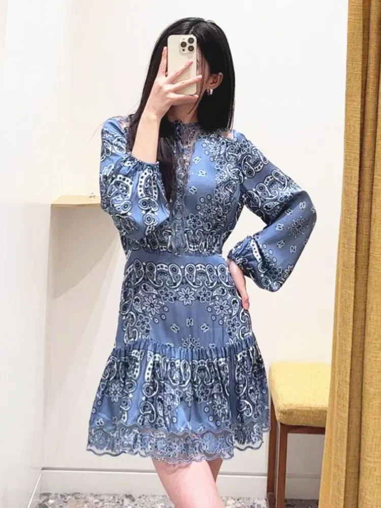 

Женское мини-платье с оборками в стиле ретро, короткие платья с эластичной резинкой на талии и принтом пейсли для женщин