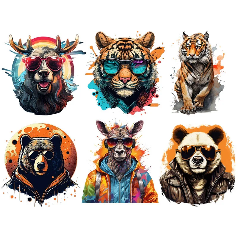 Color Handsome animals Tiger Bear Custom DTF Sticker Heat Transfer Clothing Sticker Ironing on DIY T-Shirt Washable Vinyl Patch