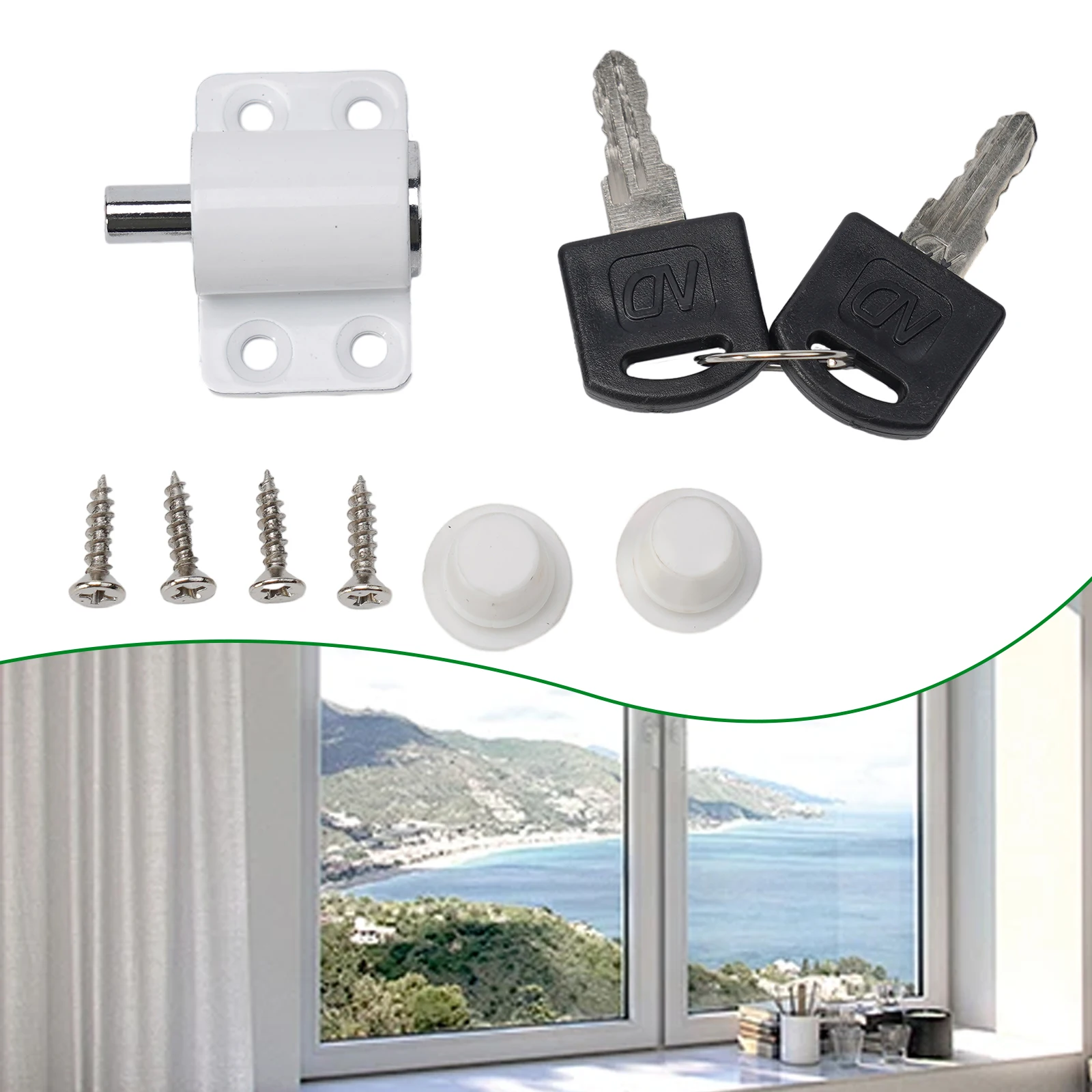 White/Silver/Black Aluminum Alloy Shift Door Lock With 1 * Key Flat Sliding Door Lock Child Safety Protection Antitheft Set