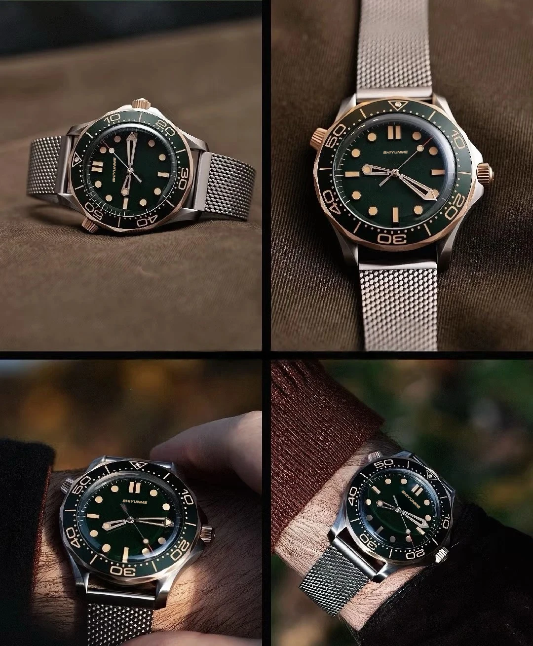 Relógio mecânico automático masculino 42mm aço inoxidável rosa ouro vermelho moldura cerâmica borracha safira