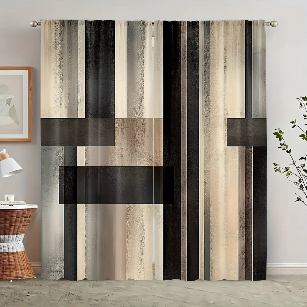 2pcs Geometric gray Lattice Design Printed Curtains, Design for Privacy & Decor, Perfect for Home Decor in Bedrooms, Offices, Ki