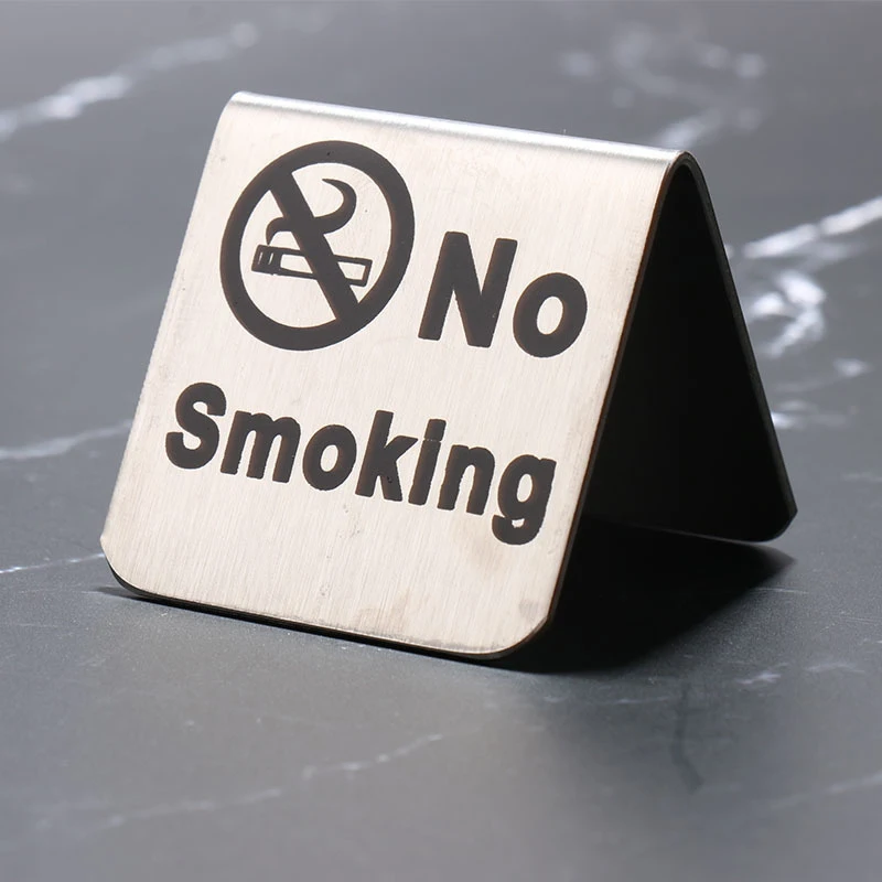 ^Stainless Steel No Smoking Sign Double-Sided Tabletop Warning Sign Plaque For Restaurant Public Places Hotel Office