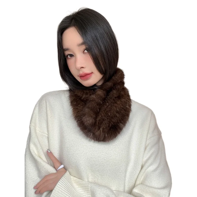 

Versatile sable fur scarf women's autumn and winter warm thickened small scarf woven sable real fur collar
