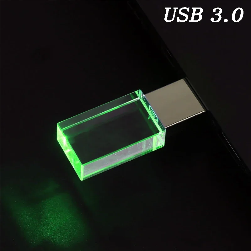 Jaster-カラフルなLEDライト付きクリスタルフラッシュドライブ,カスタムロゴ付きUSB 3.0,クリエイティブギフト,64GB, 128GB, 32 GB