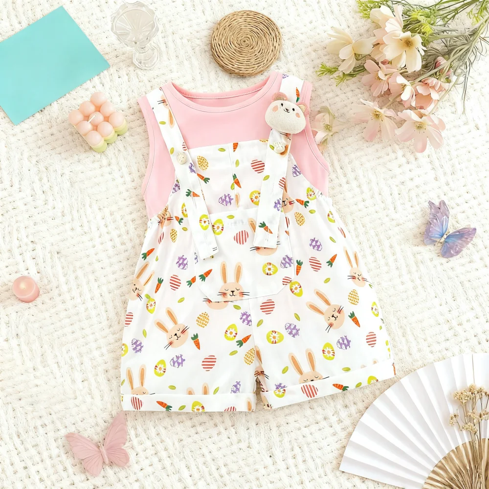 

Baby Girl Outfit Set Summer Cartoon Cute Top And Overalls Baby Girl Clothes Adorable Cotton Baby Set