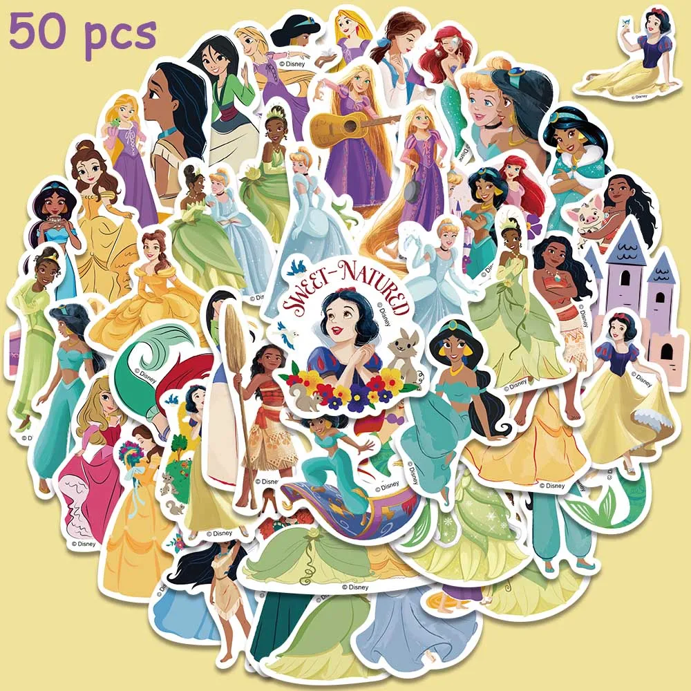 

50pcs Disney Snow White Ariel Belle Jasmine Princess Stickers Aesthetic Graffiti Decals For Kids Laptop Luggage Diary Sticker