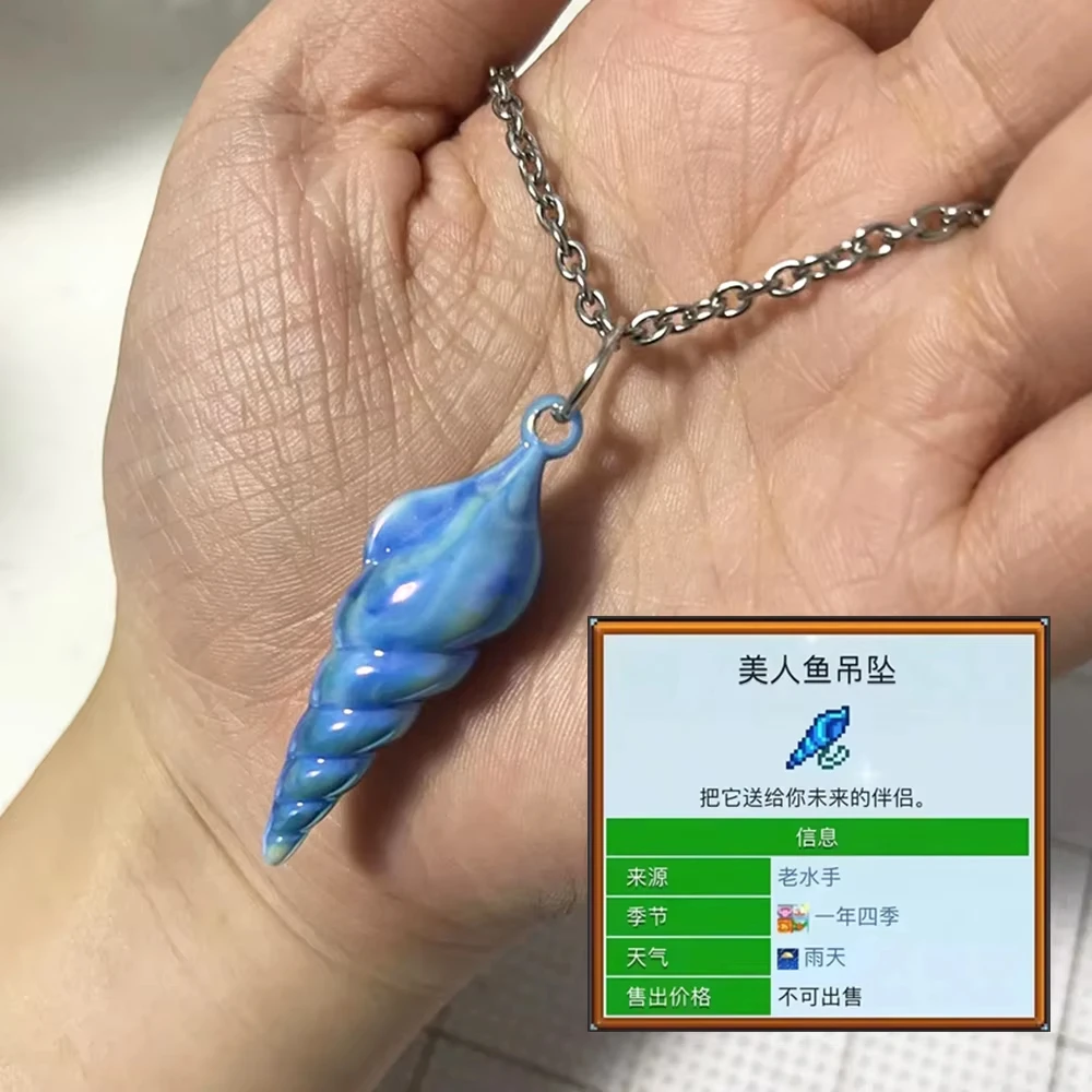 Stardew Valley Meerjungfrauen-Anhänger Cosplay-Halskette Blauer Schrauben-Anhänger Choker Modische Schlüsselbeinkette Schmuck-Accessoires