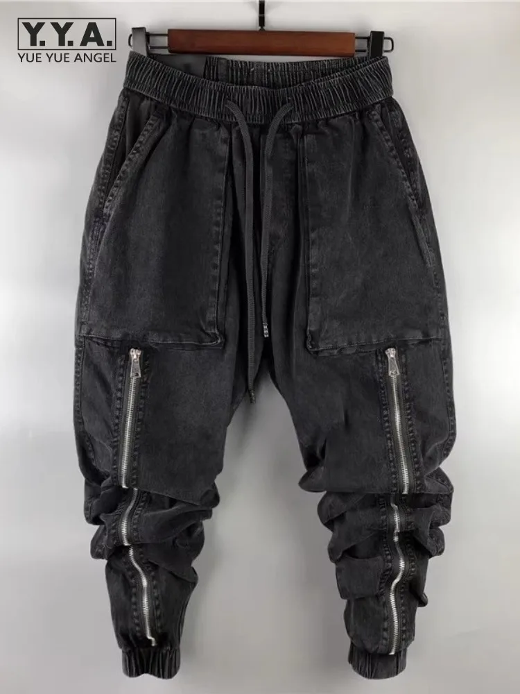 Męskie wiosenne spodnie jeansowe Harem Pants Drawstring Loose Fit Street Casual Jeans Zipper Design Vintage Hip Hop Trousers Plus Size 40 42