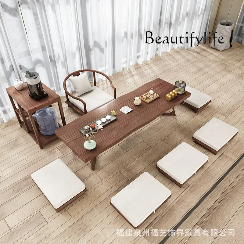 

yj9 New Chinese-style solid wood low tea table Japanese-style tatami coffee table living room balcony sitting on the floor tea t