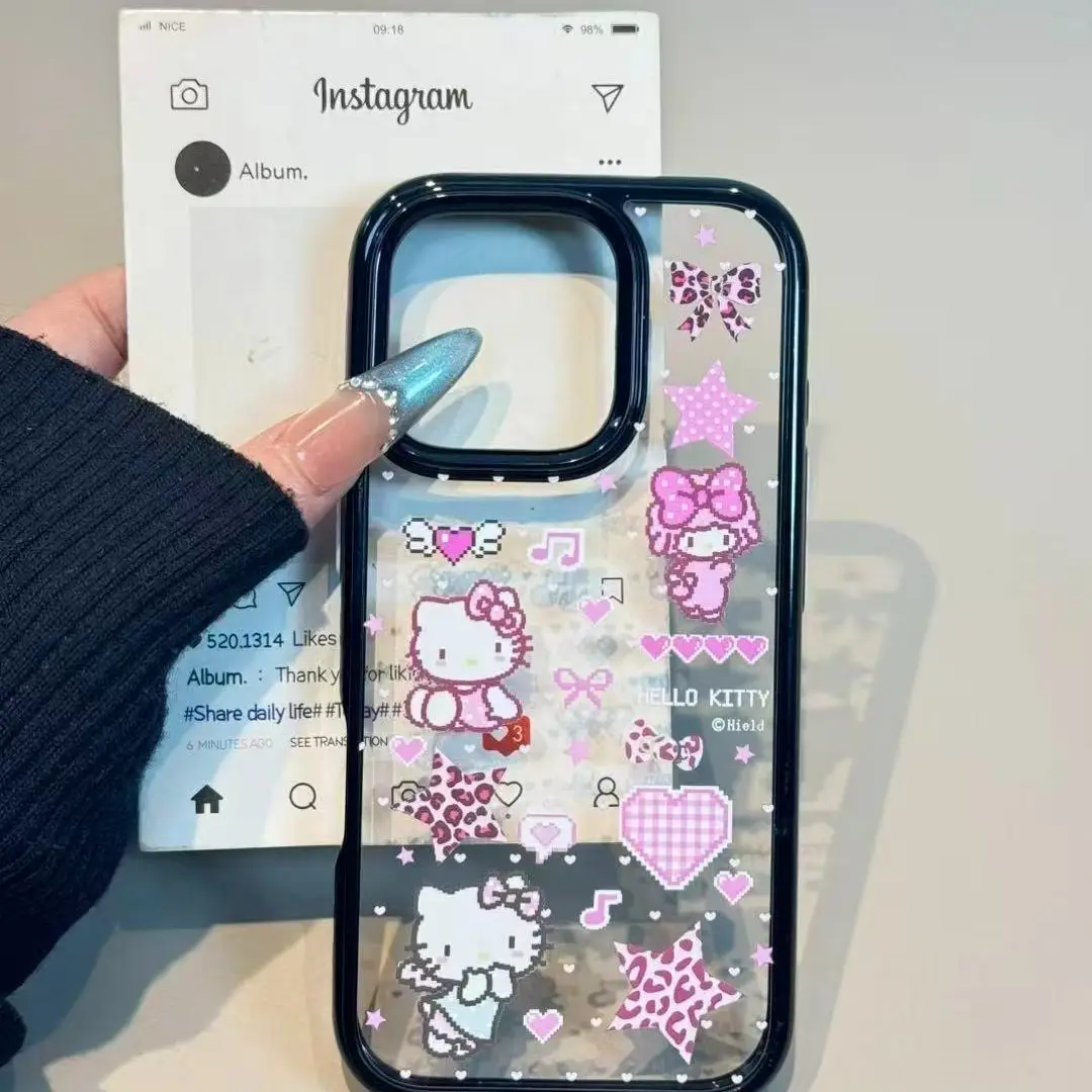

Black Transparent Hello Kitty Melody Phone Case For iPhone17AIR 16E 15 14 13 12 11 Pro XS Max Plus Personality Advanced Cover