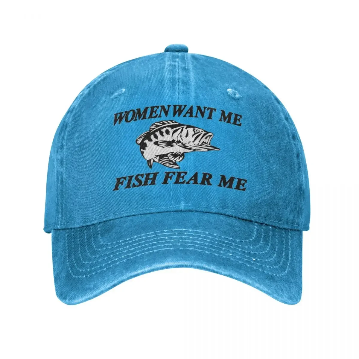 Women Want Me Fish Fear Me Fishing Unisex Style Baseball Cap Distressed Cotton Caps Hat Fashion Outdoor Activities Sun Cap