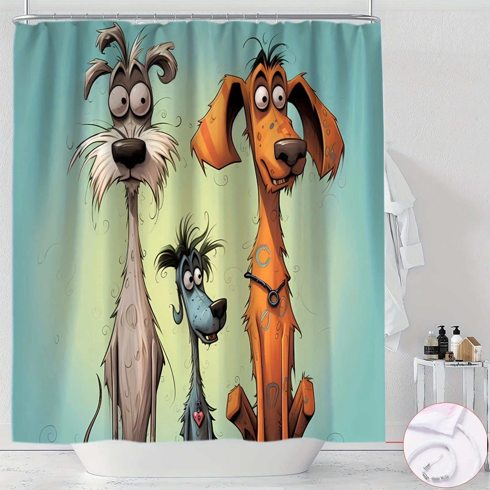 

Занавеска для душа с мультяшным рисунком из трех щенков, моющаяся грязеотталкивающая насадка для душа, водонепроницаемая полиэстеровая занавеска для ванны