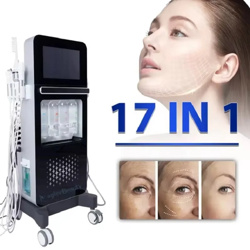 17 in 1 Oxygen Jet Diamond Dermabrasion Skin Scrubber Blackhead Removal Wrinkle Removal RF Face Lifting Facial Massage Machine