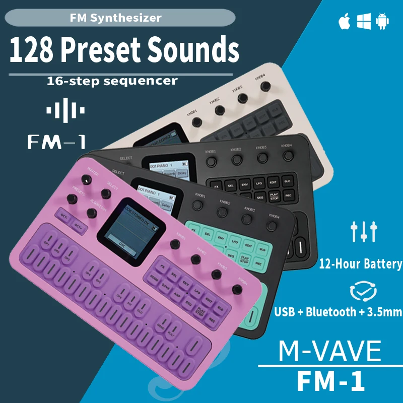 M-VAVE FM-1 Portable FM Synthesizer 6-Operator 32-Algorithm 128 Presets Built-in Speaker Bluetooth MIDI 12H Battery