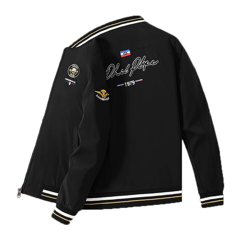 New Men Autumn Casual Fashion Breathable Round Neck Thin Jacket Men Embroidery Outdoors Windproof Simple Jacket Male Coat 5XL