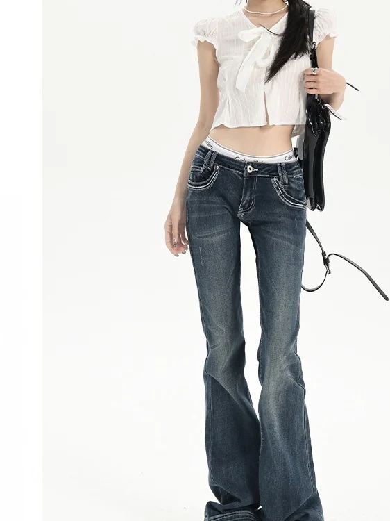 

Американские джинсы-колокольчики с низкой талией, женские весенне-осенние новые утягивающие брюки длиной до пола для девочек, большие размеры