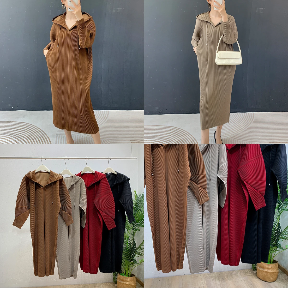 

Miyake Plissé 2025 Automne Et Hiver Plissé Grande Taille Matériau Épais Robe Femme Automne Capuche Tempérament Long Section