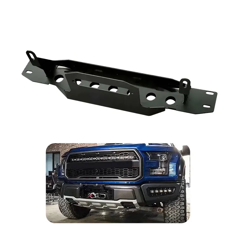 Low-Profile Robust Black Textured Front Bumper Winch Mounting Bracket Kit For Ford F-150 Raptor