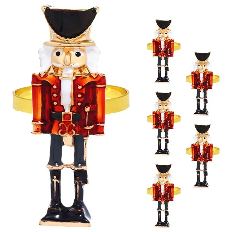 

6pcs Metal Nutcracker Napkin Rings Holders Christmas Nutcracker Shaped Napkin Rings